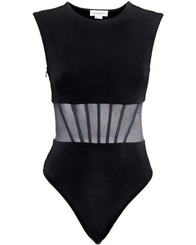Alexander McQueen Hybrid Sheer-panel Bodysuit - Black