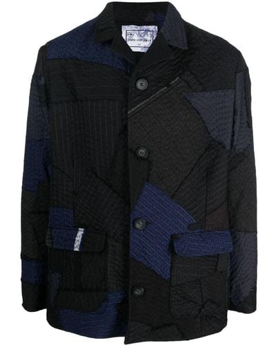 By Walid Patchwork Striped Shirt Jacket - Black