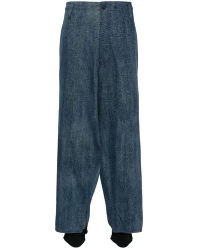 Yohji Yamamoto Layered Wide-leg Cotton Trousers - Blue