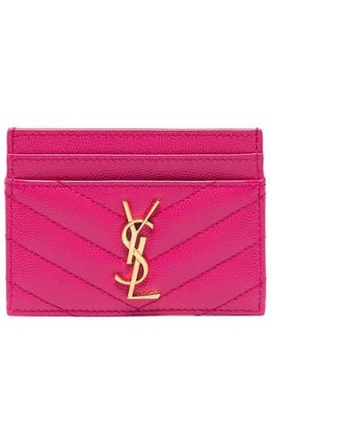 Saint Laurent Monogramme Quilted Textured-leather Cardholder - Pink