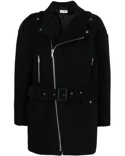 Saint Laurent Notched-collar Zip-fastening Coat - Black