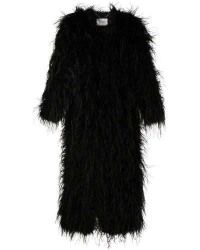 Nissa Feather Long Coat - Black