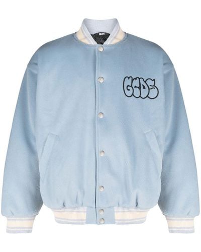Gcds Graffit-logo Varsity Bomber Jacket - Blue