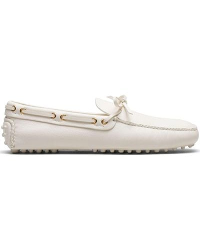Car Shoe Lace-up Leather Boat Shoes - White