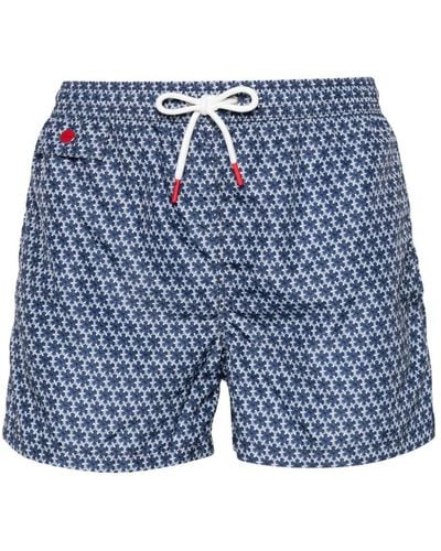 Kiton Geometric-pattern Swim Shorts - Blue