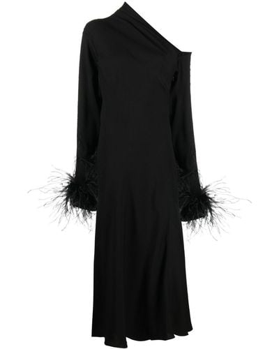 16Arlington Robe ornée de plumes à design à une épaule - Noir