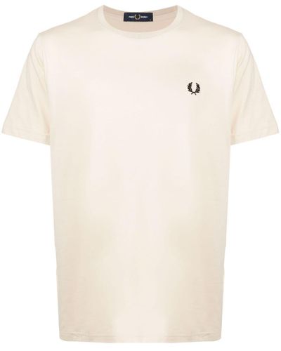 Fred Perry Logo-embroidered Cotton T-shirt - Natural