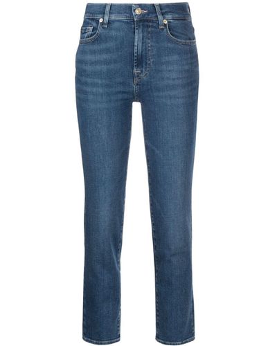7 For All Mankind Slim Illusion Saturday Straight-leg Cropped Jeans - Blue