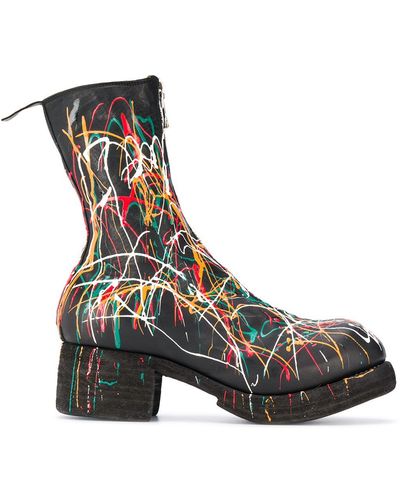 Guidi Paint Splattered Ankle Boots - Black