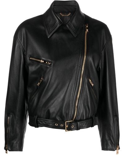 Versace Veste de moto en cuir - Noir