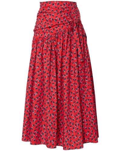 Carolina Herrera Heart-print Ruched Midi Skirt - Red