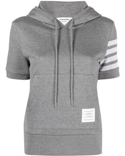 Thom Browne Short-sleeved Sweatshirt With Hood - Gray