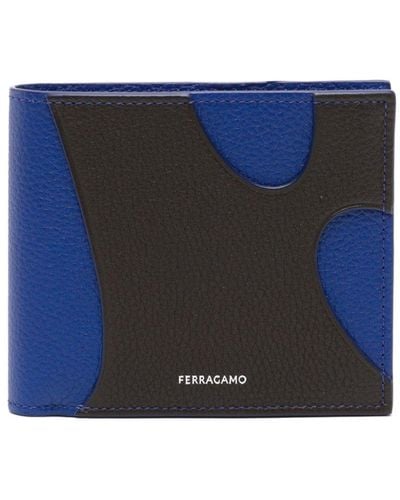 Ferragamo Panelled Bi-fold Leather Wallet - Blue