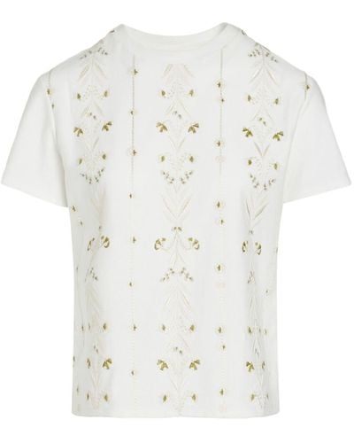 Giambattista Valli T-Shirt mit Blumenstickerei - Weiß