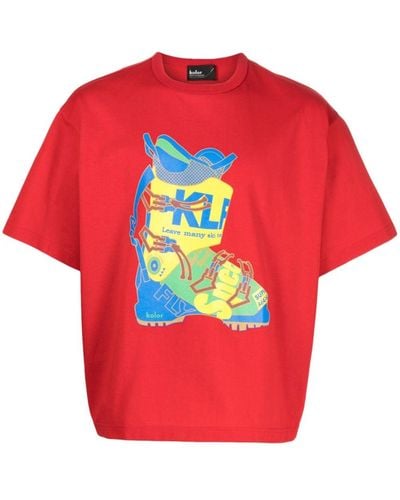 Kolor Graphic-print Cotton T-shirt - Red