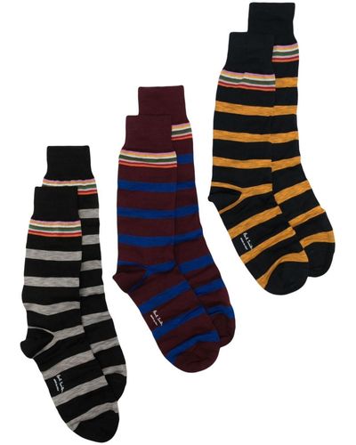 Paul Smith Striped Ankle Socks (pack Of Three) - Blue