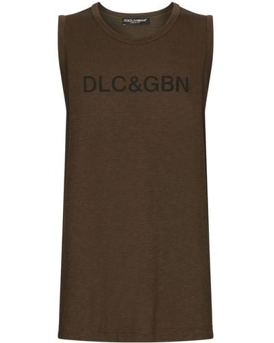 Dolce & Gabbana Logo-Print Cotton Tank Top - Brown