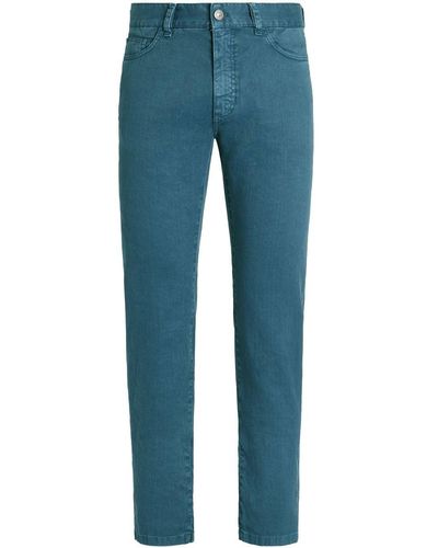 Zegna Slim-Fit-Jeans mit Logo-Patch - Blau