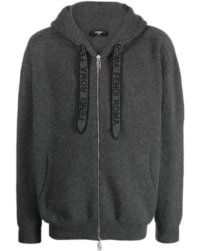 Fendi Logo-embroidered Hooded Cashmere Cardigan - Gray