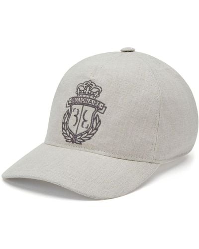 Billionaire Crest-embroidered Linen Baseball Cap - Gray
