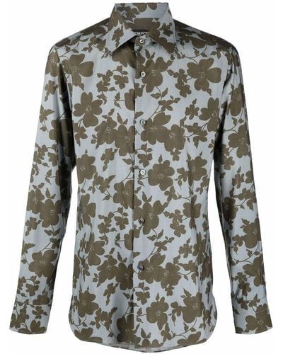 Tom Ford Floral-print Buttoned-up Shirt - Blue