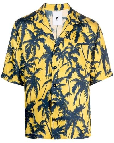 PT Torino Palm Tree-print Shirt - Yellow