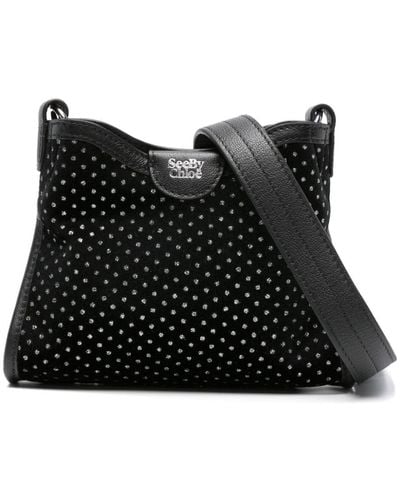 See By Chloé Joan Rhinestone Velvet Crossbody Bag - Black