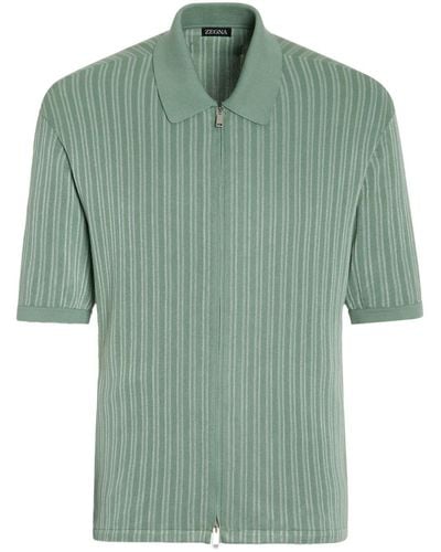 Zegna Gestreiftes Poloshirt mit Reißverschluss - Grün