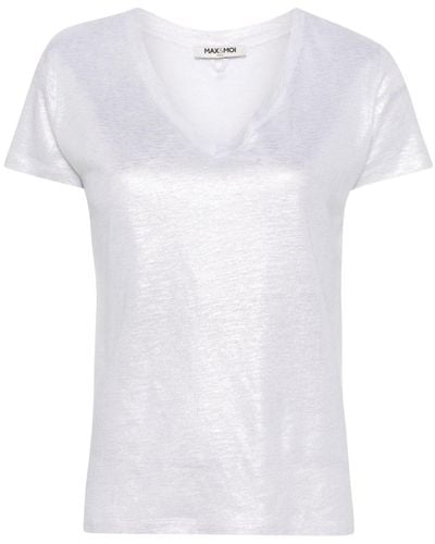 Max & Moi Glitter-detail Linen T-shirt - White