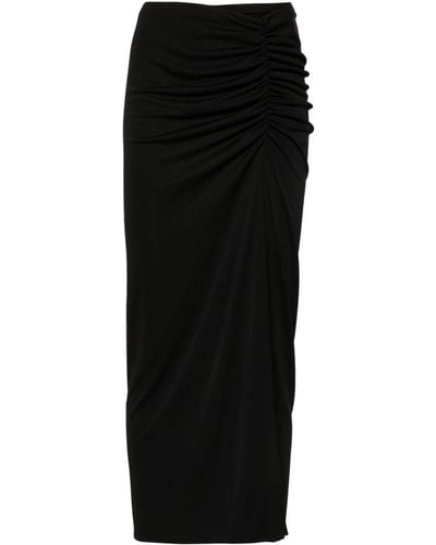 ANDAMANE Ruched Jersey Midi Skirt - Black