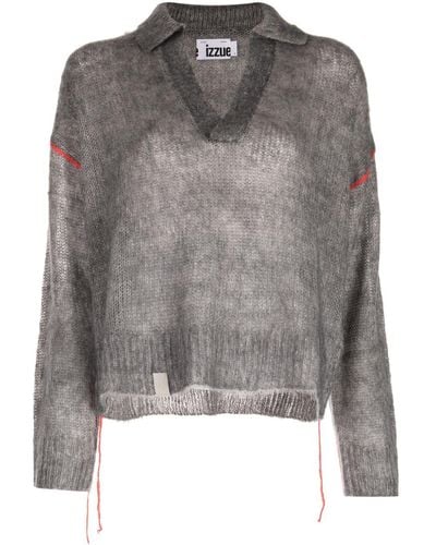 Izzue Decorative-stitching Polo-collar Sweater - Grey