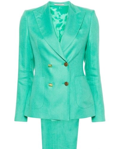 Tagliatore Linen Double-breasted Suit - Green
