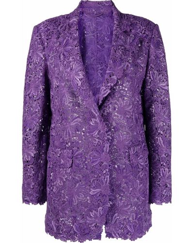 Ermanno Scervino Floral Lace Tailored Blazer - Purple