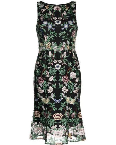 Marchesa Floral-embroidery Boat-neck Midi Dress - Green