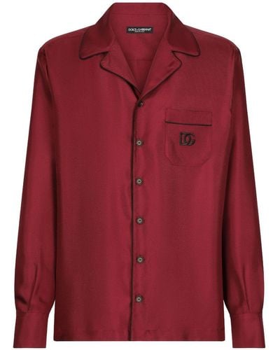Dolce & Gabbana Dg Essentials Logo-patch Silk Shirt - Red