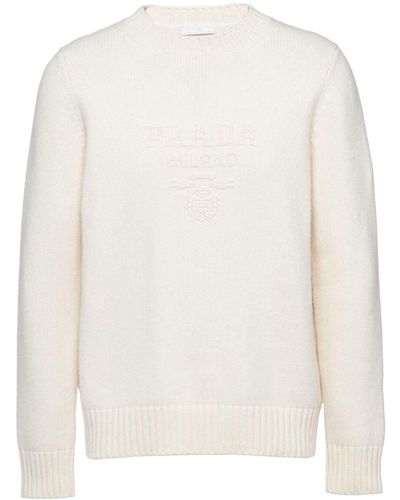 Prada Logo-embroidered Cashmere Jumper - White