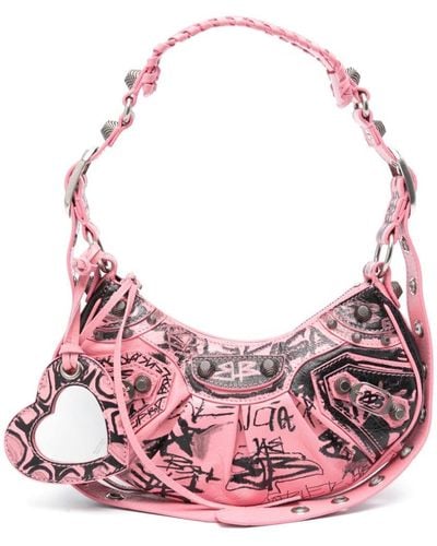 Balenciaga Le Cagole Xs Graffiti Shoulder Bag - Pink