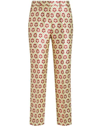 Etro Floral-jacquard Cigarette Trousers - Natural