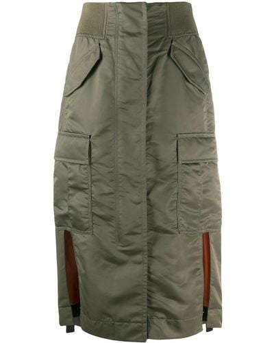 Sacai Nylon Cargo Pocket Midi Skirt - Green