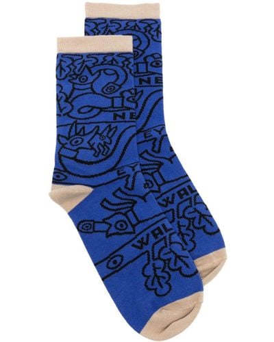 Walter Van Beirendonck Patterned Intarsia-knit Socks - Blue