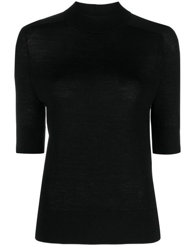 Calvin Klein Top de punto con cuello de canalé - Negro