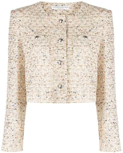 Alessandra Rich Sequin Tweed Boxy Jacket - Natural