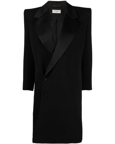 Saint Laurent Mini-robe En Laine Grain De Poudre À Finitions En Satin - Noir