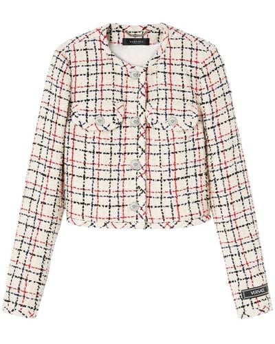 Versace Check-pattern Tweed Cropped Jacket - White