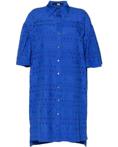 Karl Lagerfeld Embroidered-design Shirt Dress - Blue