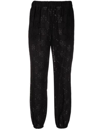 Tory Burch Broderie Anglaise Cotton Pants - Black
