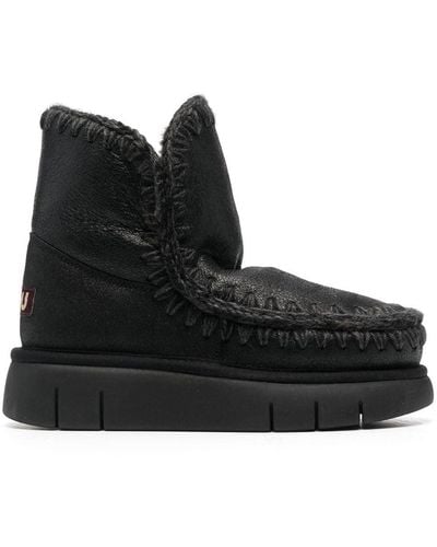 Mou Chunky Leather Boots - Black