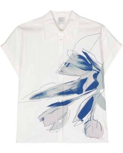 Paul Smith Floral-print poplin shirt - Weiß