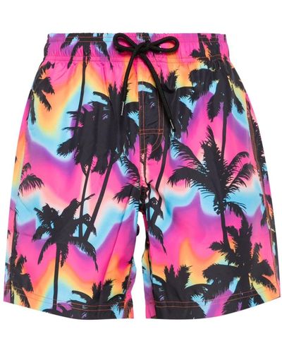 Sundek Palm Tree-print Swim Shorts - Red