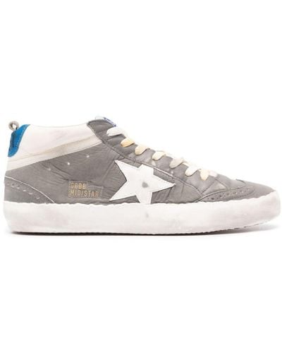 Golden Goose Mid Star Distressed-effect Suede Sneakers - White
